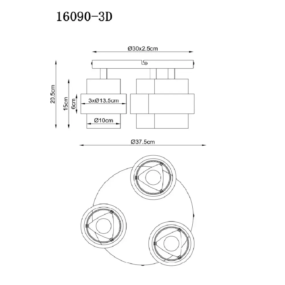Globo Daren 16090-3D | Plafonjera | ćilibar-crna | 3xE27 - Slika 3