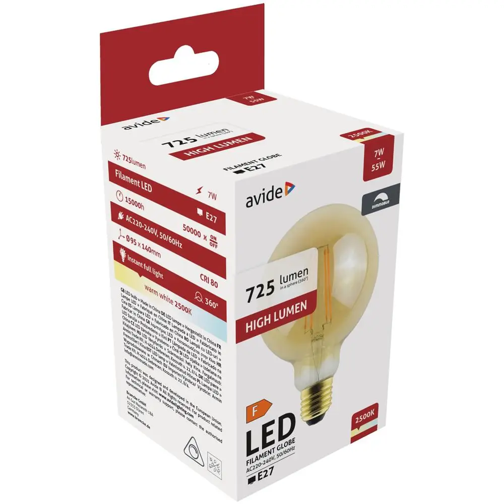 Avide ABLFG95WW | Filament sijalica | E27 | 7W | 2500K - Slika 3