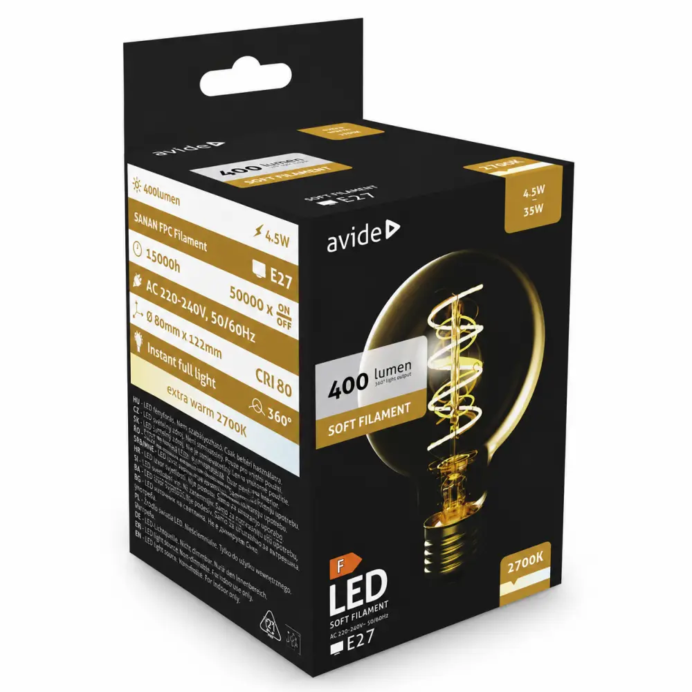 Avide ABLSFG80EW | Filament sijalica | E27 | 4,5W | 2700K - Slika 3