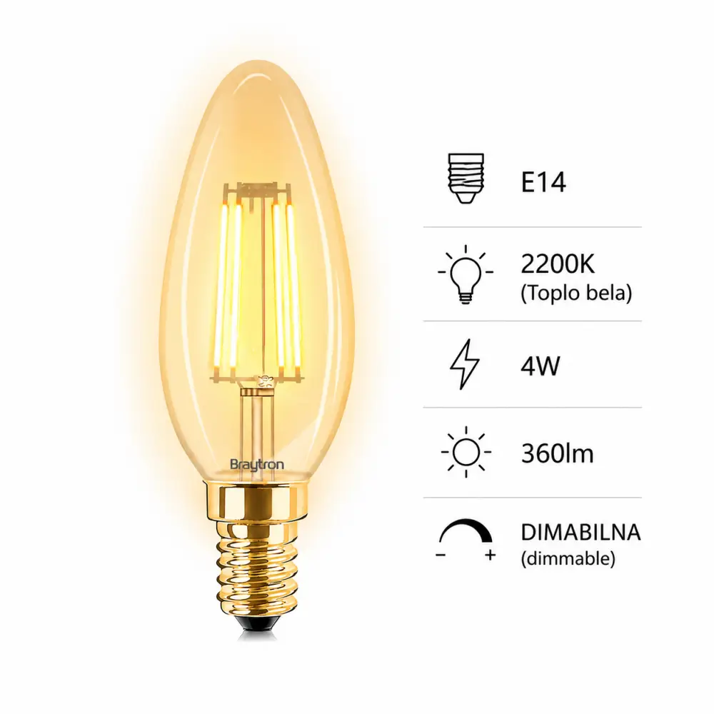 Braytron BB36-60410 | Filament sijalica | E14 | 4W | 2200K - Slika 4