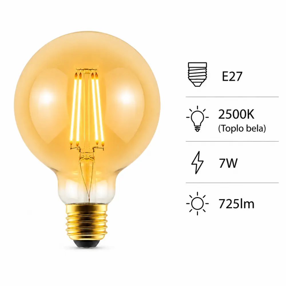Avide ABLFG95WW | Filament sijalica | E27 | 7W | 2500K - Slika 5