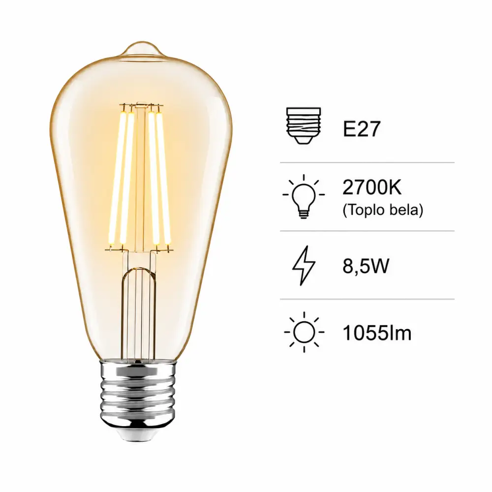 Avide AWLFST64WW | Filament sijalica | E27 | 8,5W | 2700K - Slika 5