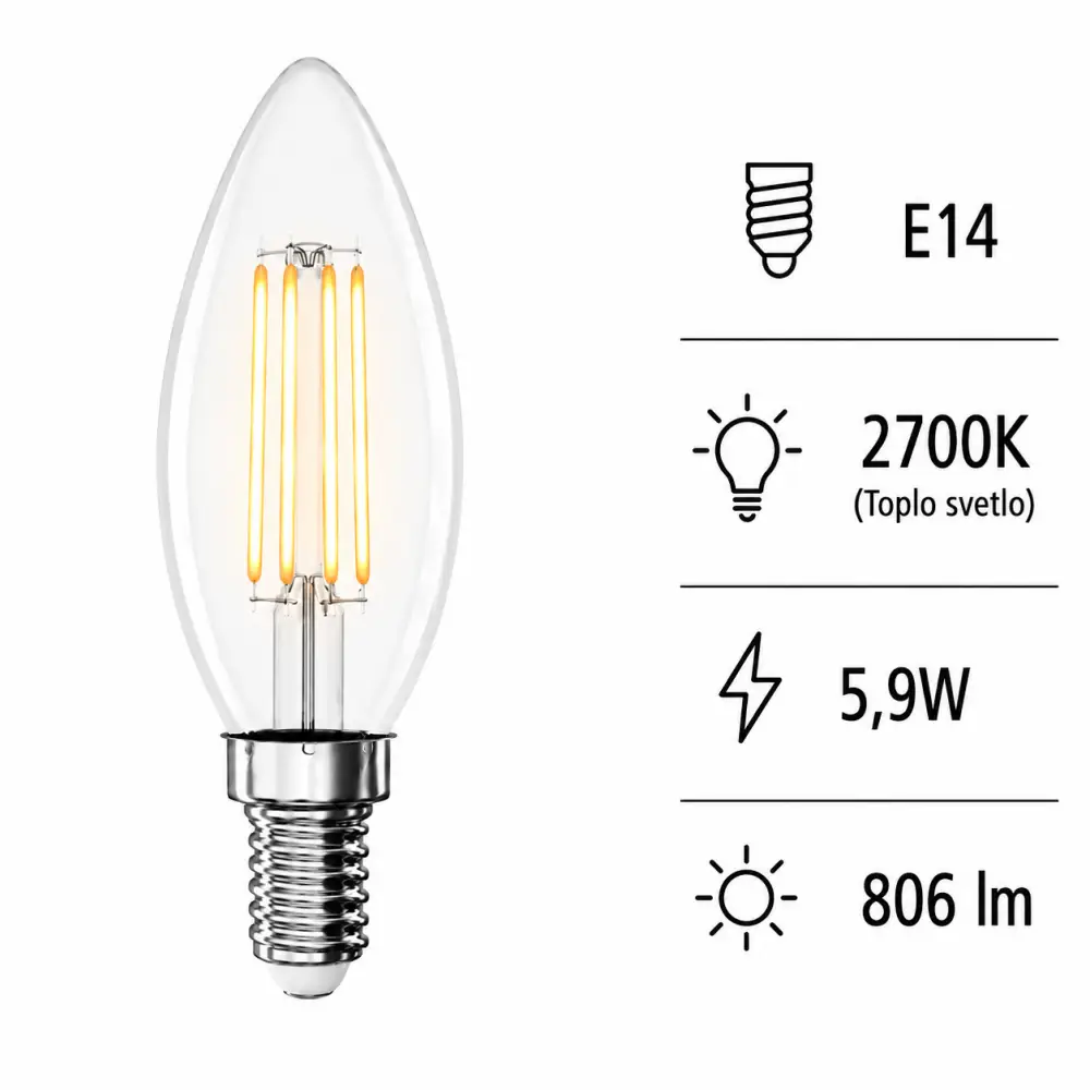 Emos ZF3D42 | Filament sijalica | E14 | 5,9W | 2700K - Slika 5