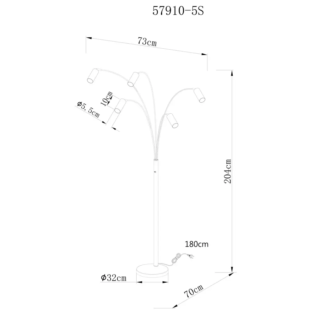 5. podna lampa Globo Robby 57910-5S crna