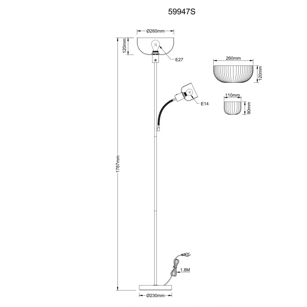 4. podna lampa Globo Hinton 59947S siva